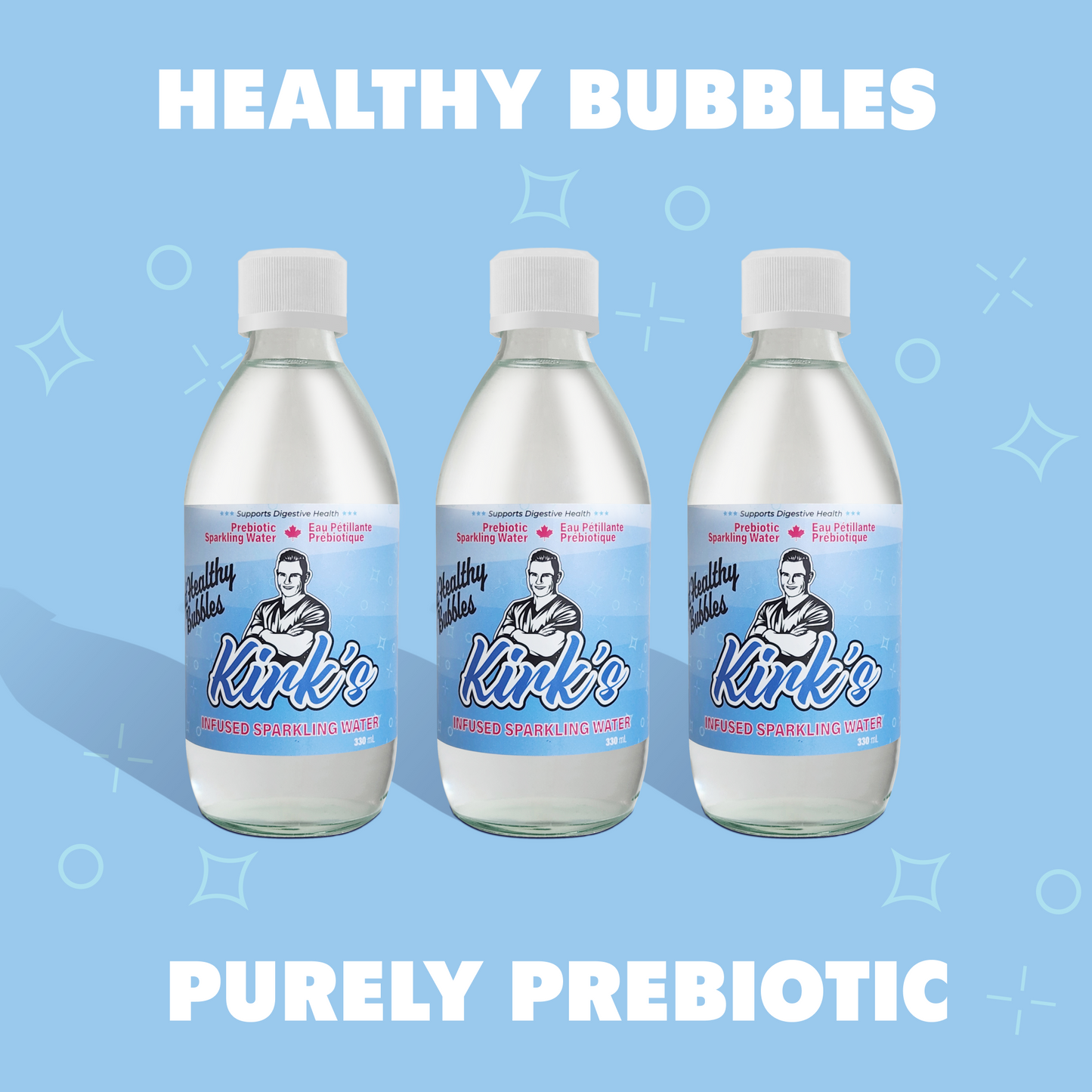 Image of multiple sparkling flavored prebiotic soda bottles